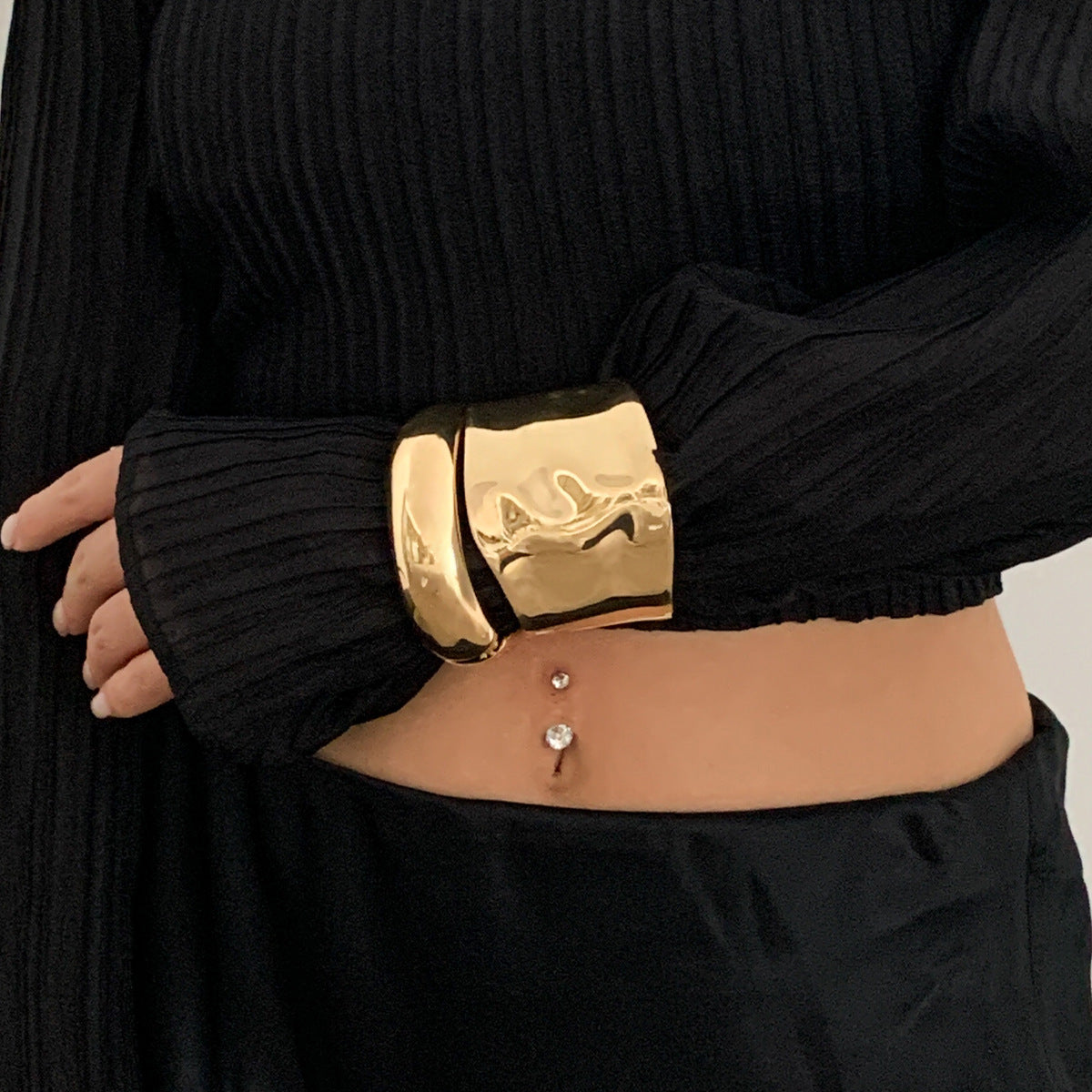Minimalist Irregular Geometric Plated Alloy Wide Cuff Bracelet Ring Set