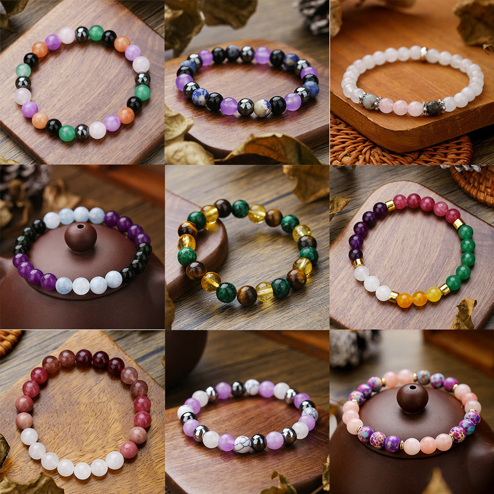 Bracciale Esotico Geometrico in Cristallo Naturale da Donna e Uomo con Perle di Avventurina Malachite Ametista Stile Etnico Fatto a Mano