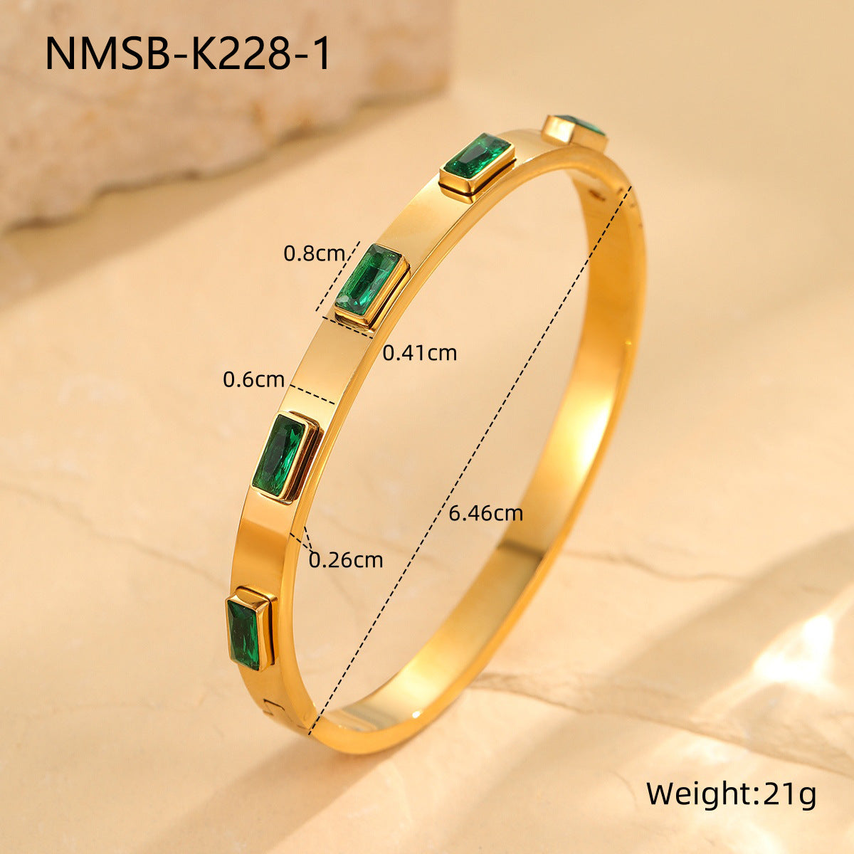 Minimalist Emerald Green Square Zircon Stainless Steel Bracelet for Women with Plated Finish