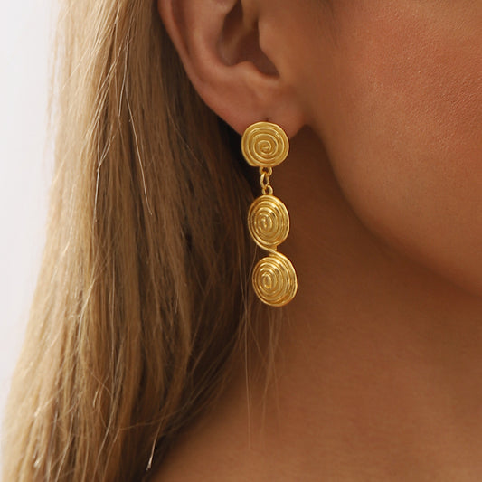 Pendientes de aro geométricos vintage franceses de aleación para mujer con textura espiral y acabado galvanizado