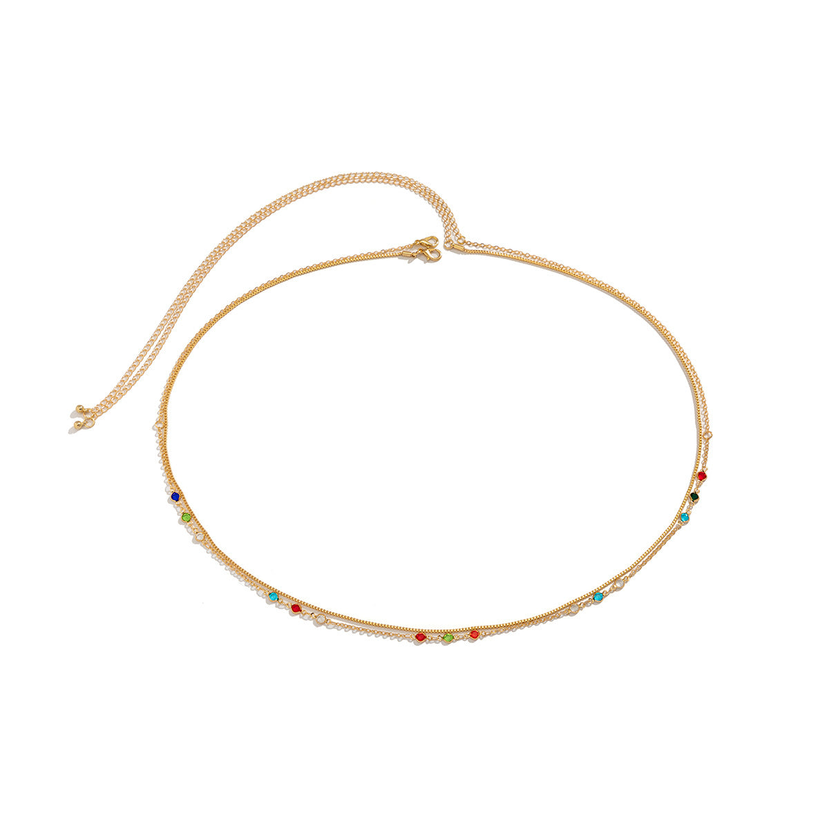 Set di catena per il corpo da donna minimalista con paillettes brillanti e catena a scatola, con catena in vita con chiusura a moschettone