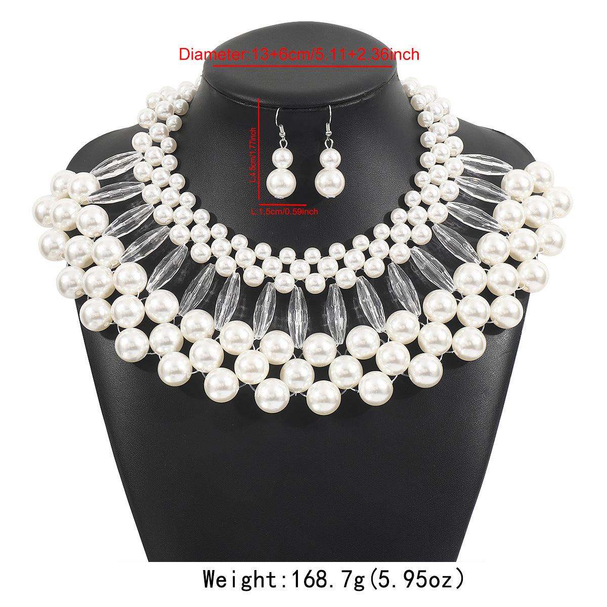 Elegante conjunto de collar de perlas de varias capas y pendientes en aleación con colgantes de nácar para mujer