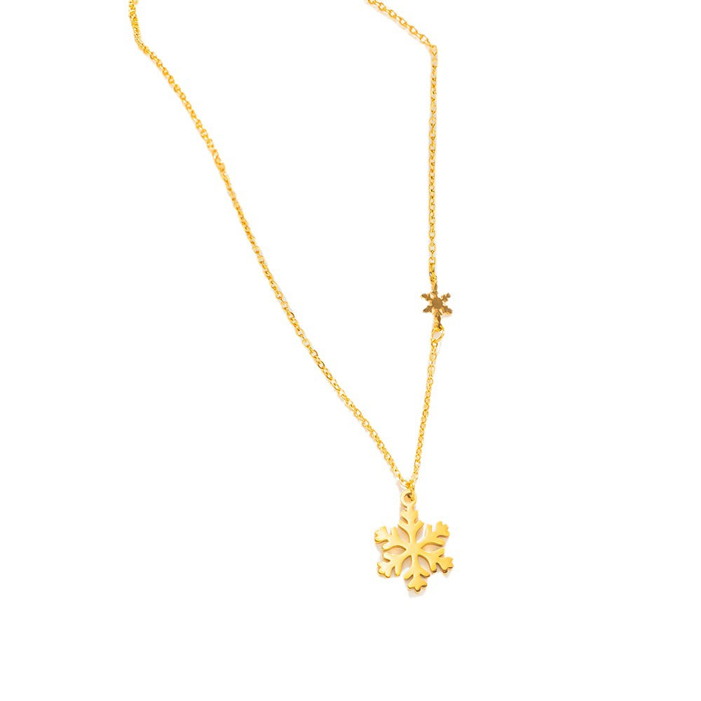 Collana con ciondolo a fiocco di neve minimalista in acciaio al titanio placcato oro 18K da donna, catena con medaglione dal design geometrico