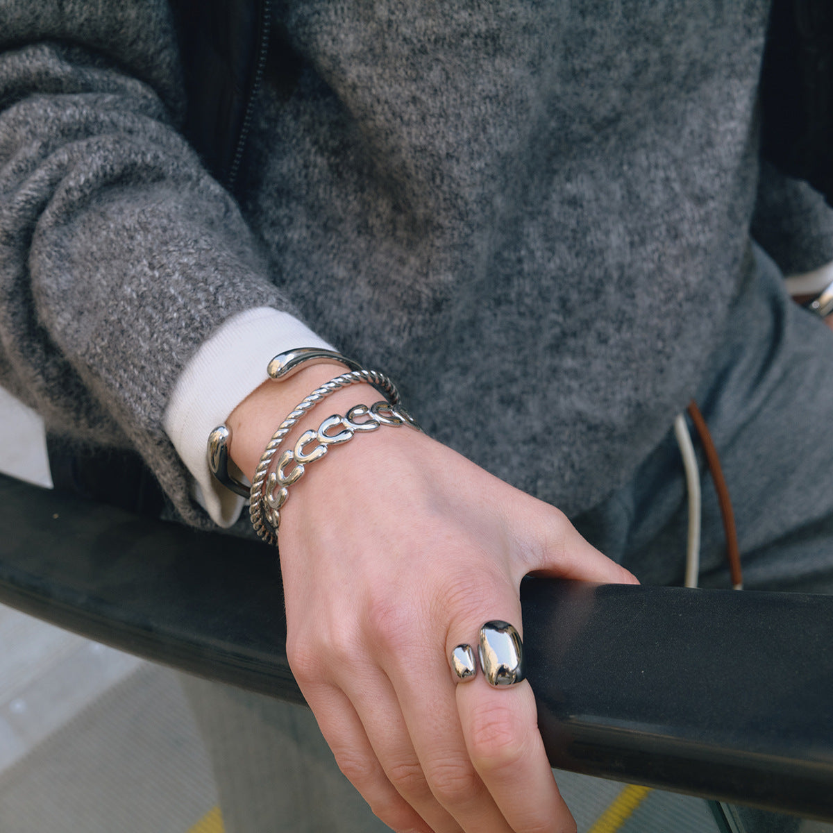 18K Gold Plated Round Geometric Stainless Steel Bracelet