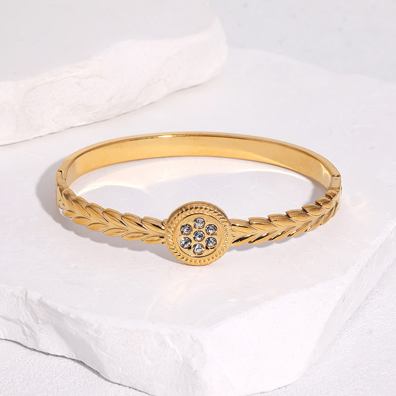 Minimalist Luxury Geometric Rhinestone Inlay Stainless Steel Bracelet
