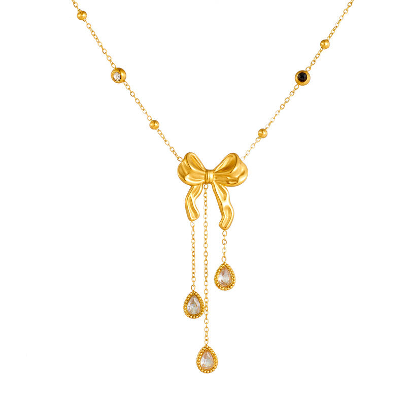 Collana Pendente da Donna Minimalista con Fiocco Goccia e Nappe in Acciaio Inossidabile