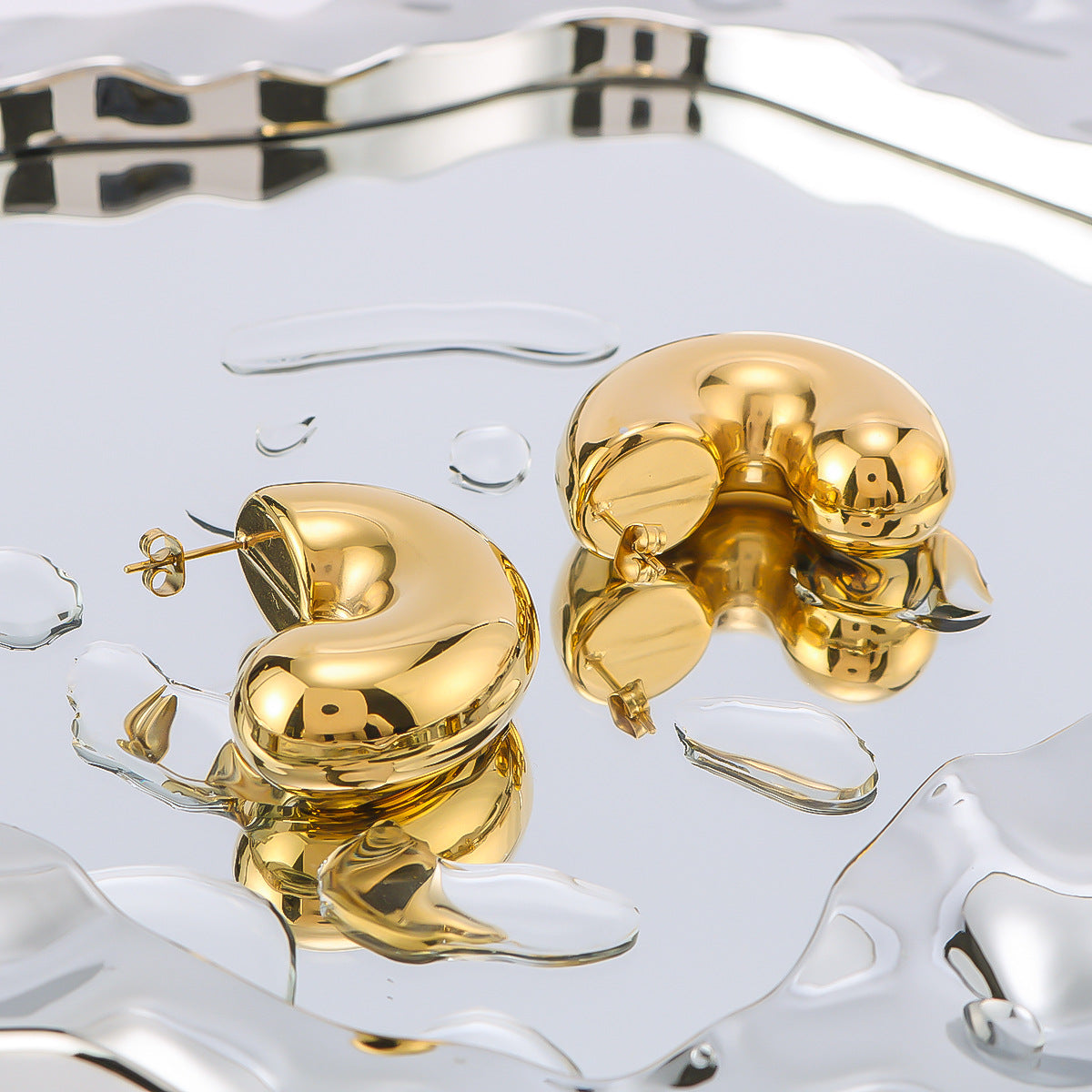 Minimalist C-Shaped Geometric Stainless Steel Earrings with 18K Gold Vacuum Plating Waterproof Fade-Resistant for Women