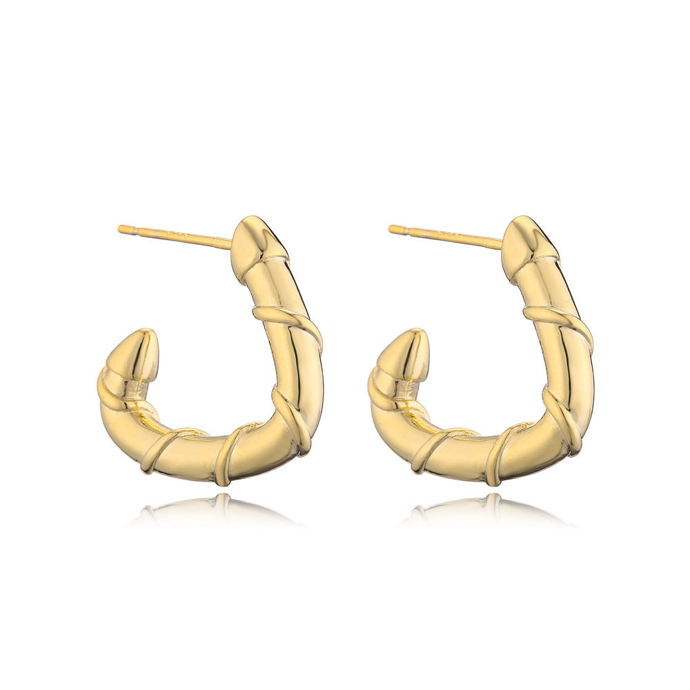14K Gold Plated Geometric Brass Earrings with 925 Sterling Silver Posts for Women