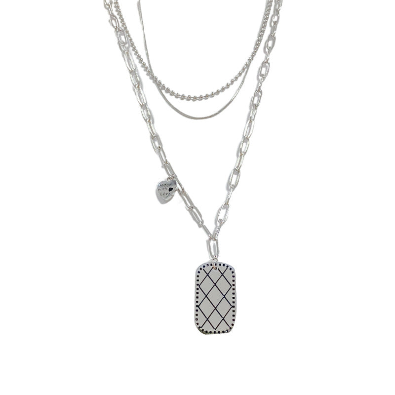 Minimalist Geometric Titanium Steel Necklace with Pearl Cable Chain