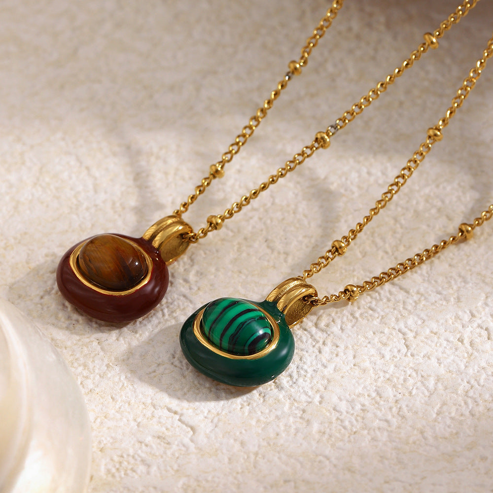 Elegant Vintage 18K Gold Plated Stainless Steel Round Geometric Pendant Necklace for Women