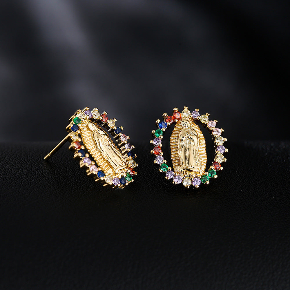 Geometric Fashion Ear Studs in Copper with 18K Gold Plating and Micro-Pave Zirconia