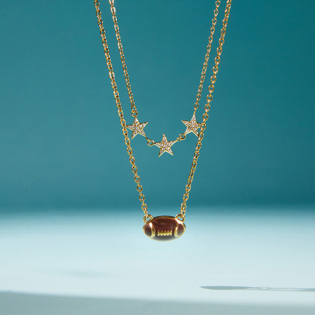 Minimalist Geometric American Football Pendant Stainless Steel PVD Gold Plated Necklace for Women
