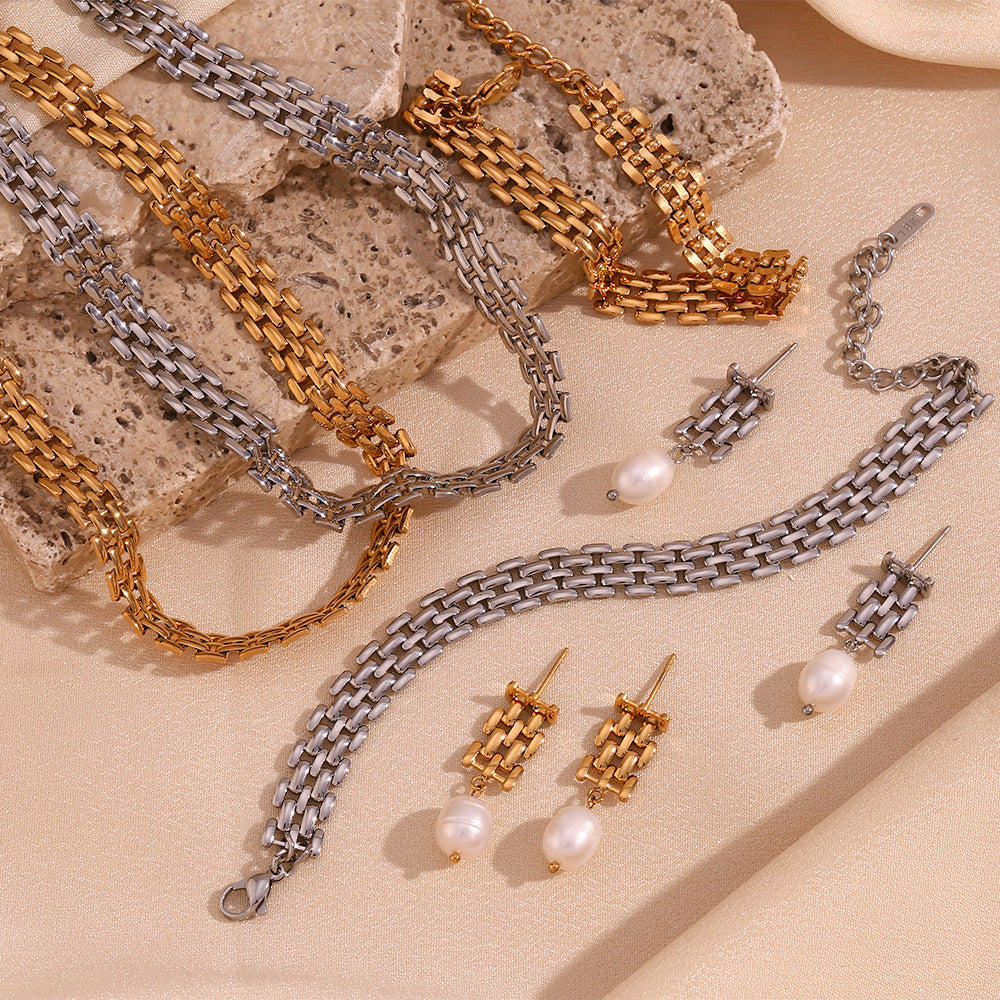 Fashionable Geometric Stainless Steel Plated 18K Gold Handmade Woven Necklace for Women