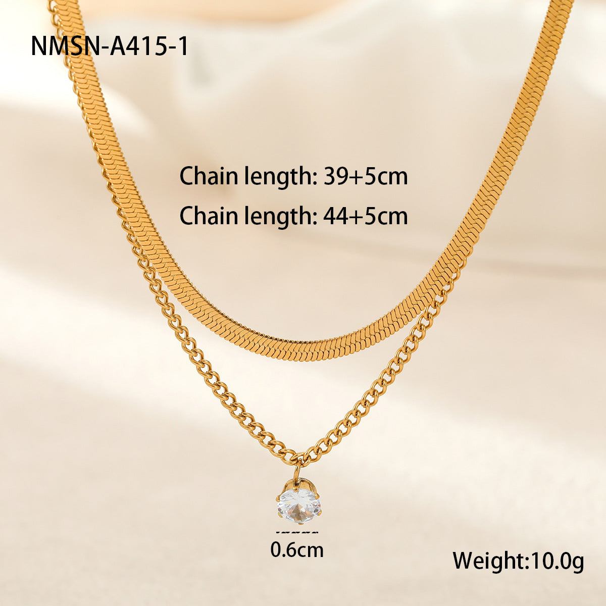 Collana da donna a più strati in acciaio inossidabile placcato oro 18 carati, con zirconi intarsiati, stile catena a serpente