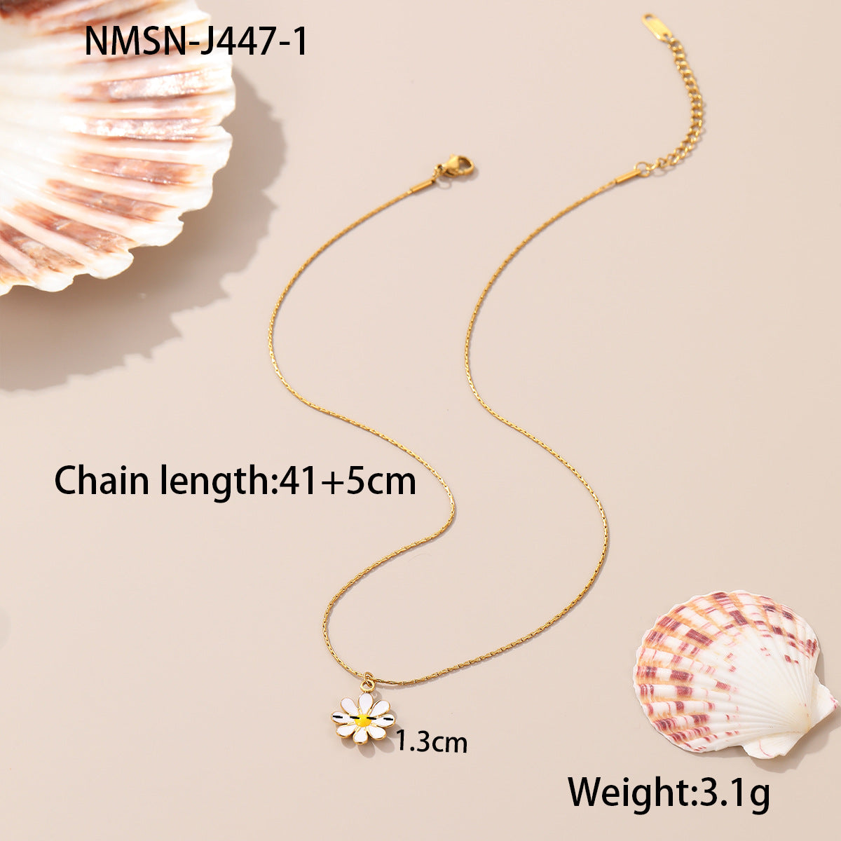 Collana da donna con fiore a margherita alla moda in acciaio inossidabile con finitura placcata, design geometrico a petali, accenti in smalto dopaminico