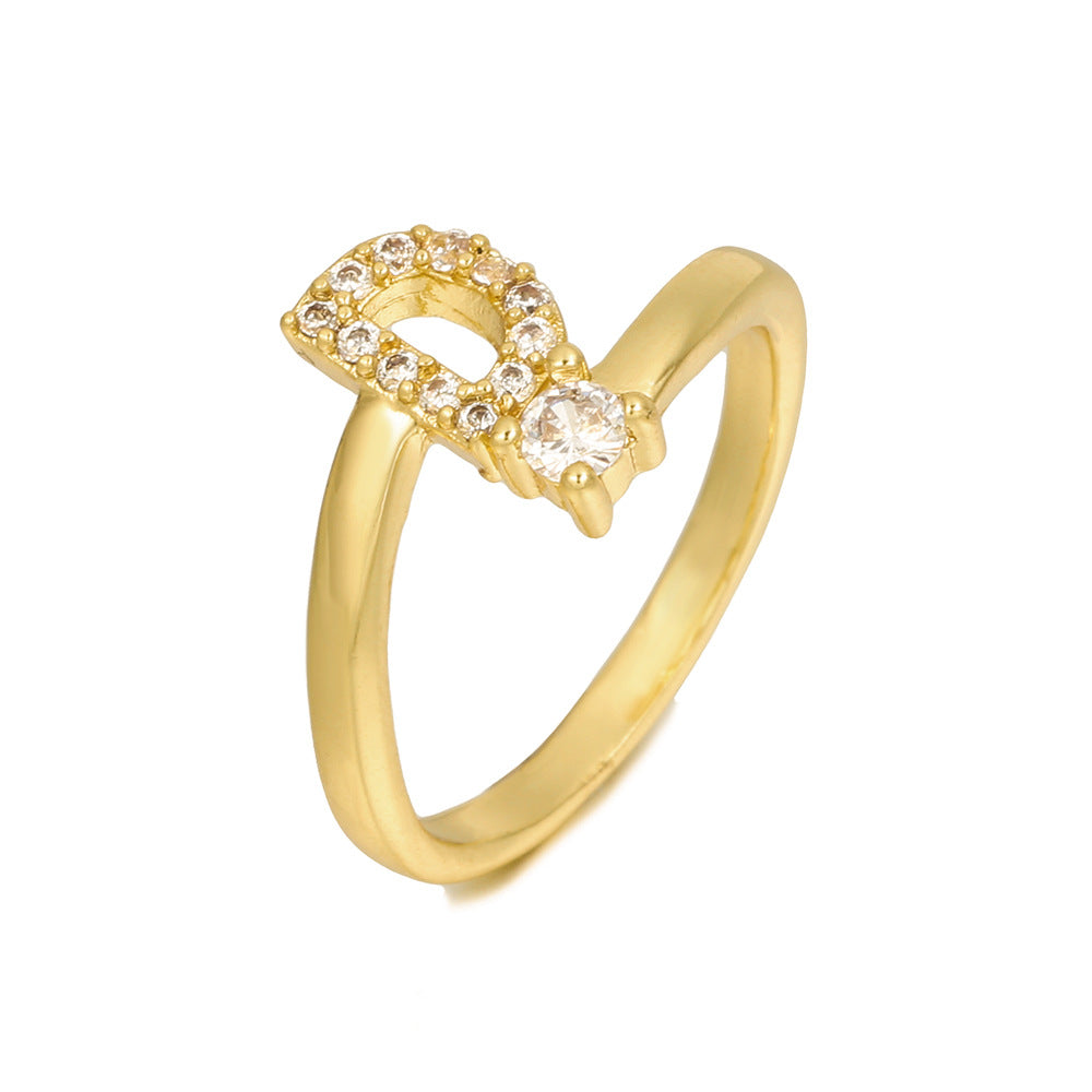 Adjustable Letter Ring Brass Plated with Cubic Zirconia for Women and Men