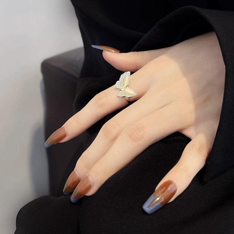 Minimalist Butterfly-Shaped Copper Ring with Plated Finish Adjustable Finger Ring for Women
