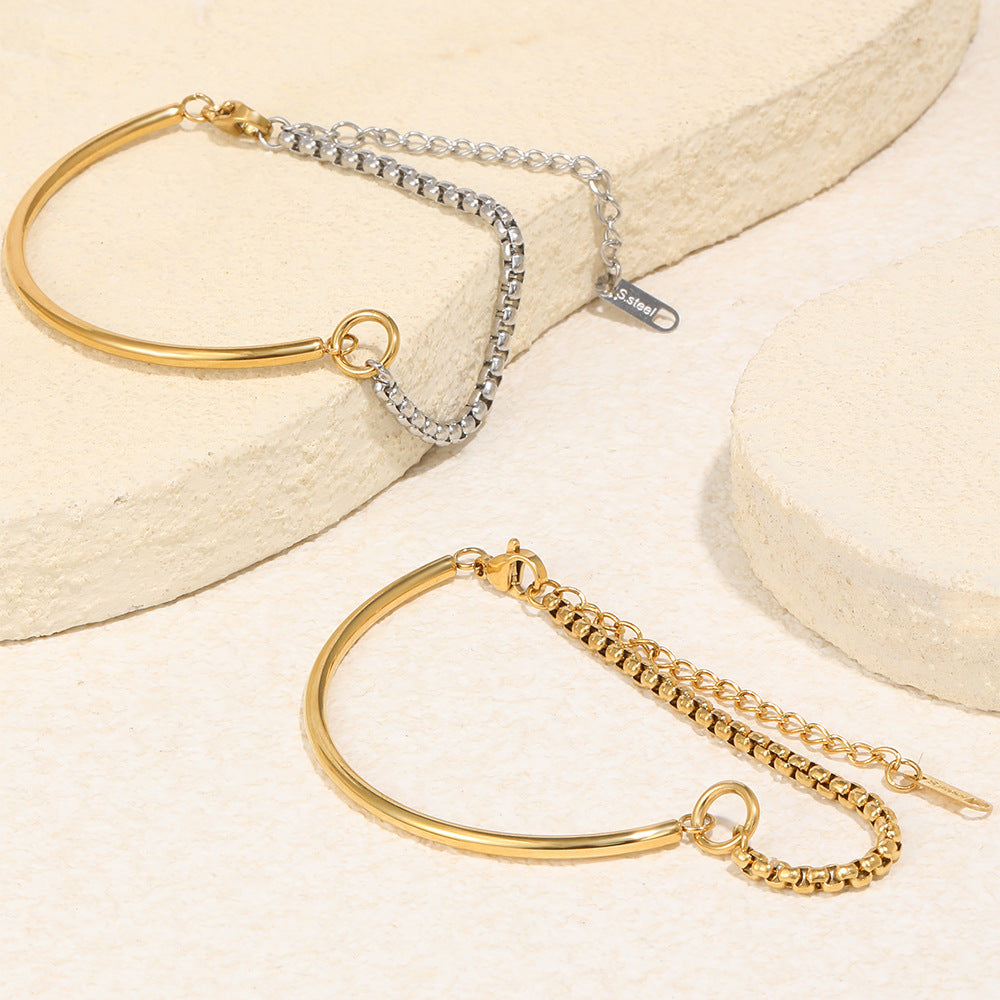 Minimalist Elegant Geometric Round Stainless Steel Gold Plated Bracelet for Women