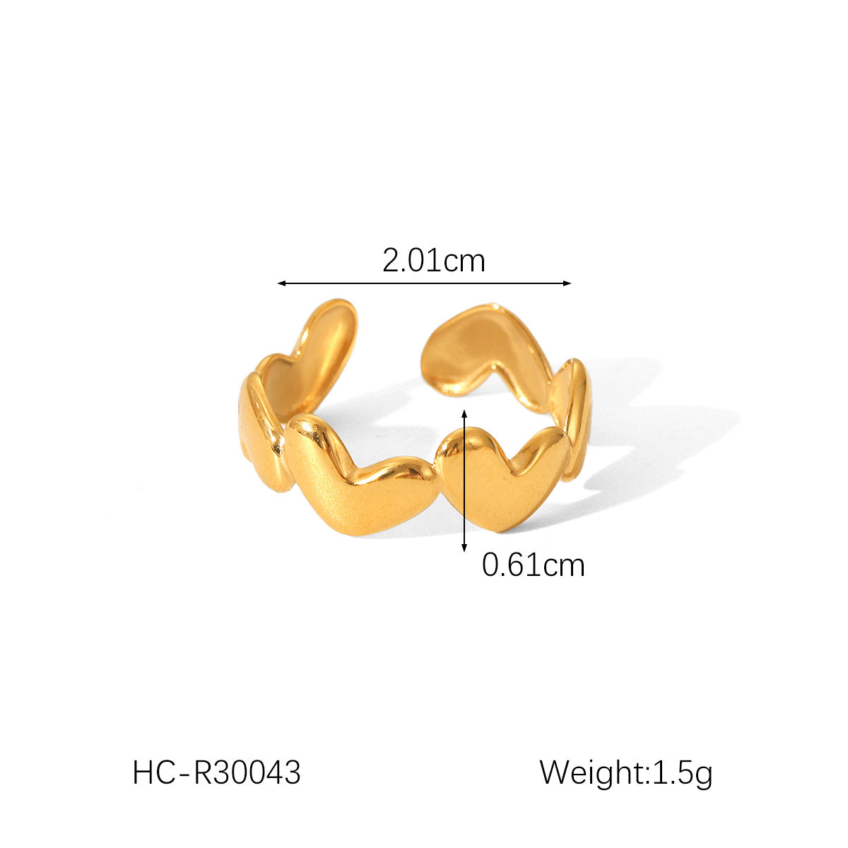 Anillo Abierto Minimalista en Acero de Titanio con Baño de Oro de 18 quilates para Mujer, Diseño de Corazón y Estrella Esmaltados