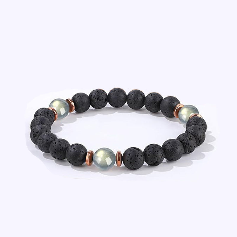 8mm Natural Volcanic Lava Stone and Moonstone Beaded Bracelet Unisex Geometric Round Handmade Jewelry Gift