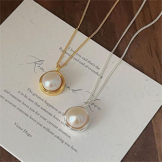 Minimalist Geometric Tulip Pendant Necklace in 925 Sterling Silver with Gold Plating on Cross Chain