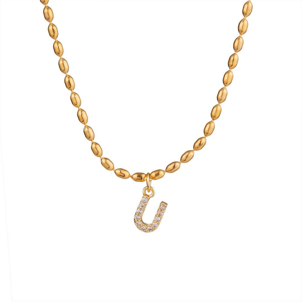 Collana in Acciaio Inossidabile a Forma di Lettera Minimalista con Intarsio di Strass da Donna, Stile Catena Snake, Elegante Gioiello per Clavicola