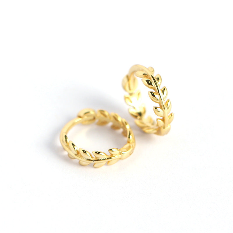 Orecchini a cerchio minimalisti in argento sterling 925 lucido a forma di foglia