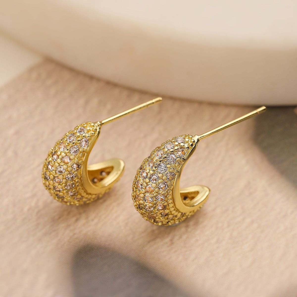 Minimalist Geometric Stud Earrings for Women with Copper Base and 18K Gold Plating, Micro-Paved Zircon Accent