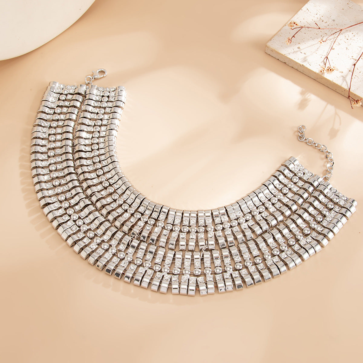 Exaggerated Luxury Geometric Square Rhinestone Plated Alloy Multi-layer Necklace for Women