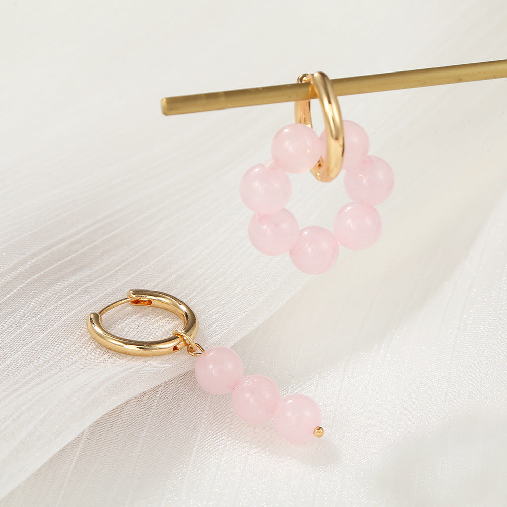 Minimalist Asymmetrical Geometric Alloy Ear Cuffs with Tiger Eye and Rose Quartz Accents for Women