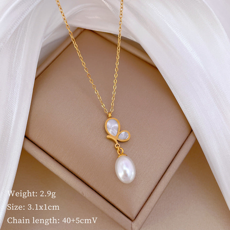 Collana con Ciondolo a Farfalla Minimalista in Acciaio al Titanio con Placcatura in Oro per Donna e Uomo