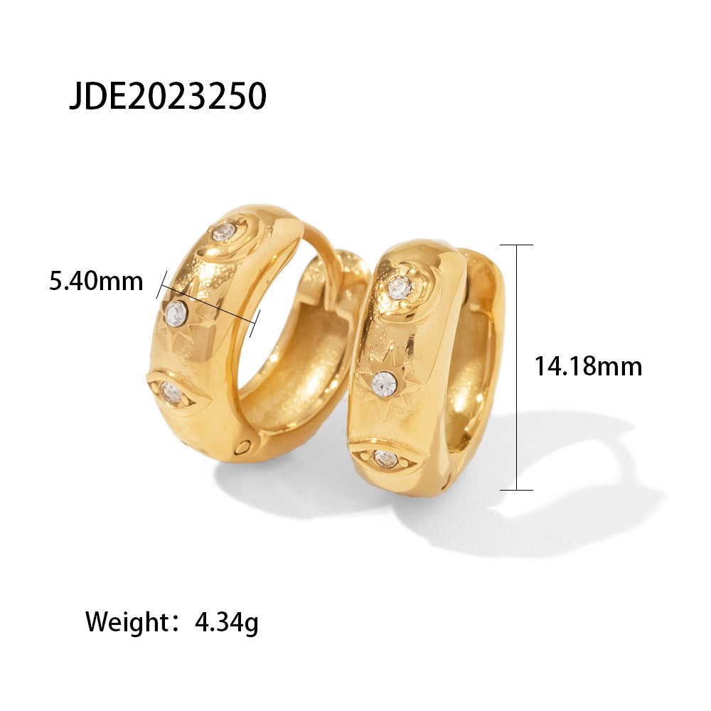 Trendy Geometric Star Evil Eye 18K Gold Plated Stainless Steel Cubic Zirconia Hoop Earrings for Women