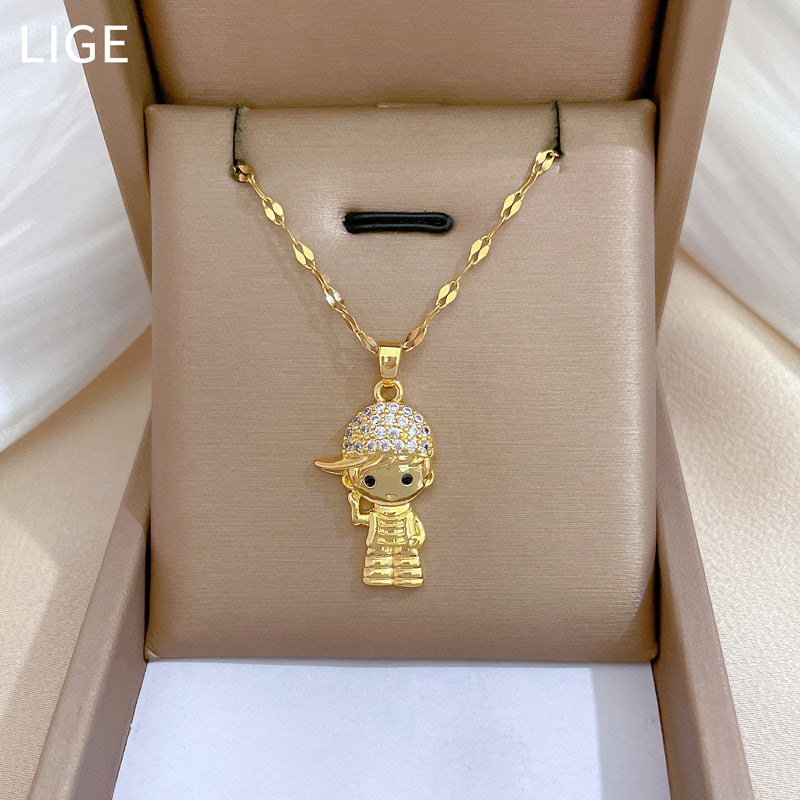 Collar de lujo con colgante de luna geométrica para mujer y hombre, cadena de clavícula de acero inoxidable con incrustaciones de diamantes de imitación
