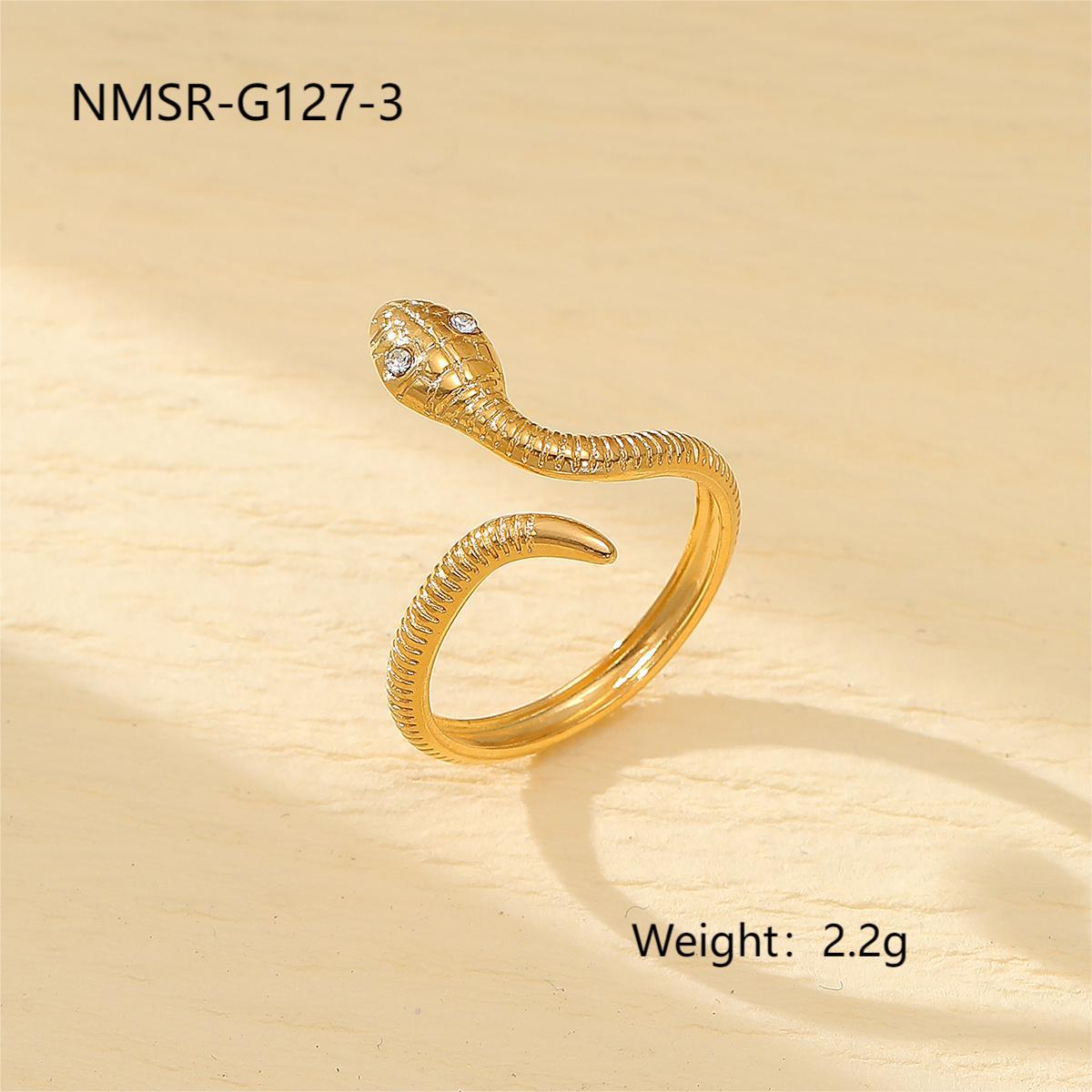 Set di orecchini, bracciale e anello da donna in acciaio al titanio a forma di serpente, placcato e alla moda
