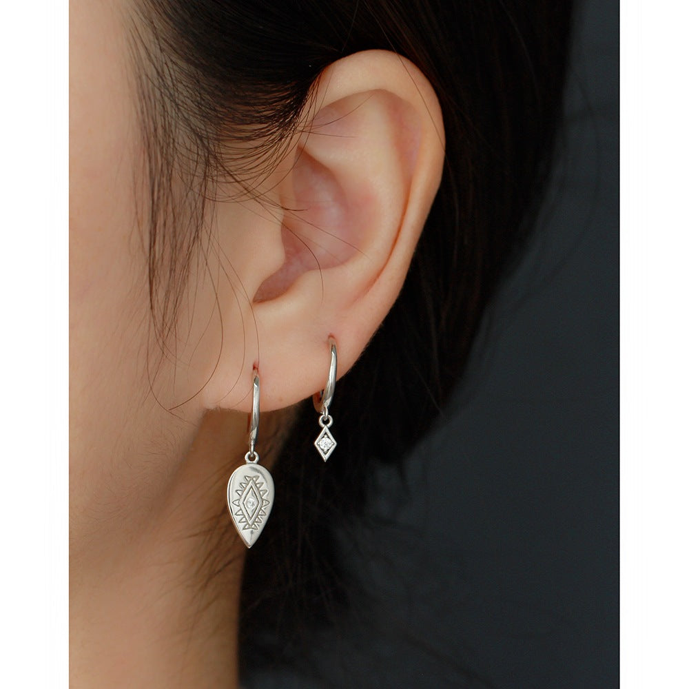 Luxury Elegant 925 Sterling Silver Teardrop Geometric Diamond Earrings