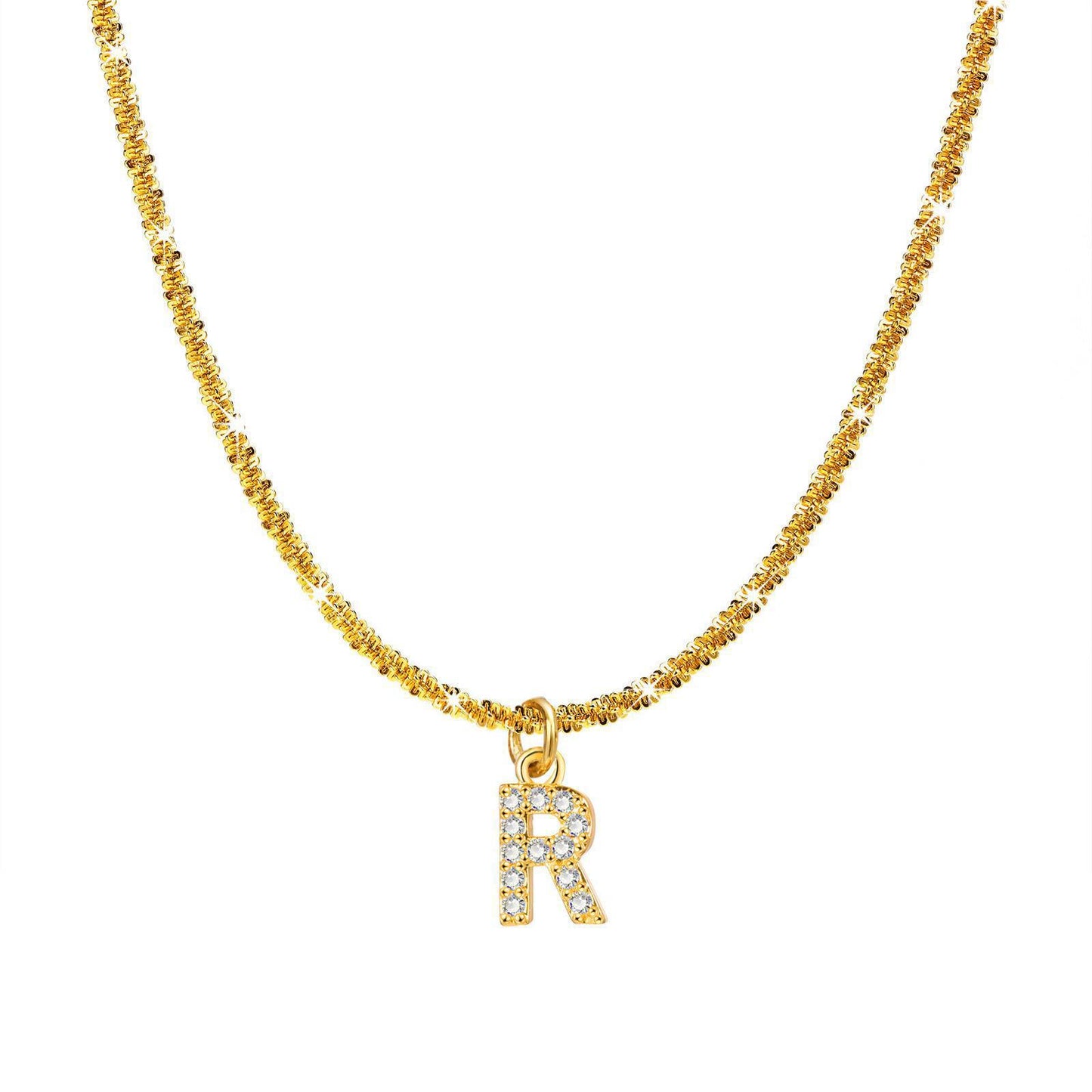 Collana da Donna Minimalista a Forma di Lettera in Acciaio al Titanio con Zirconi Intarsiati e Catena Ondulata