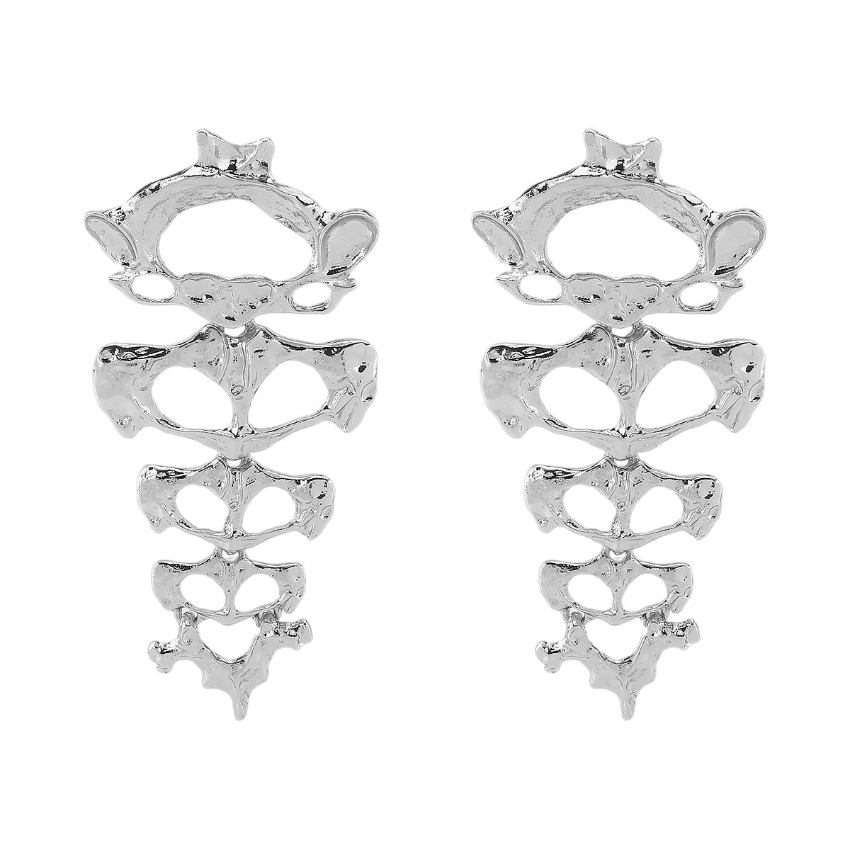 Pendientes de mujer articulados con forma de esqueleto geométrico de estilo vintage exagerado, fabricados en aleación con acabado chapado.