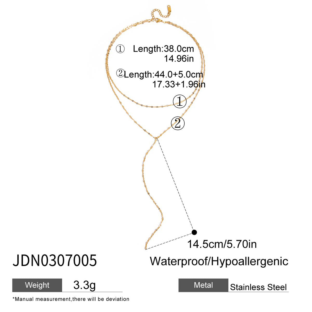 Minimalist Elegant Geometric Stainless Steel PVD Plated Double Layer Y-Chain Necklace for Women