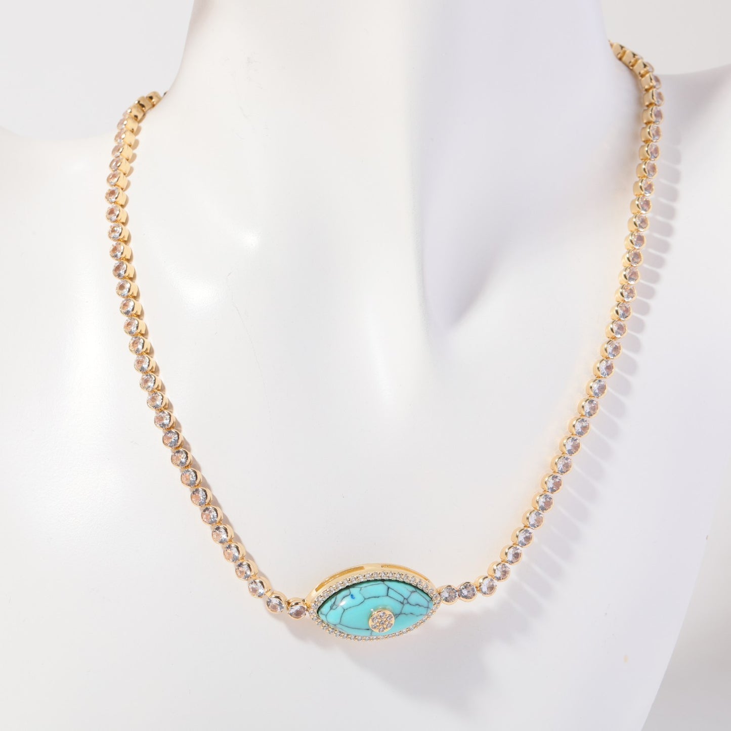 Fashion-Forward Teardrop-Shaped Evil Eye Pendant Necklace in Copper with Titanium Steel Charm and 18K Gold Plating