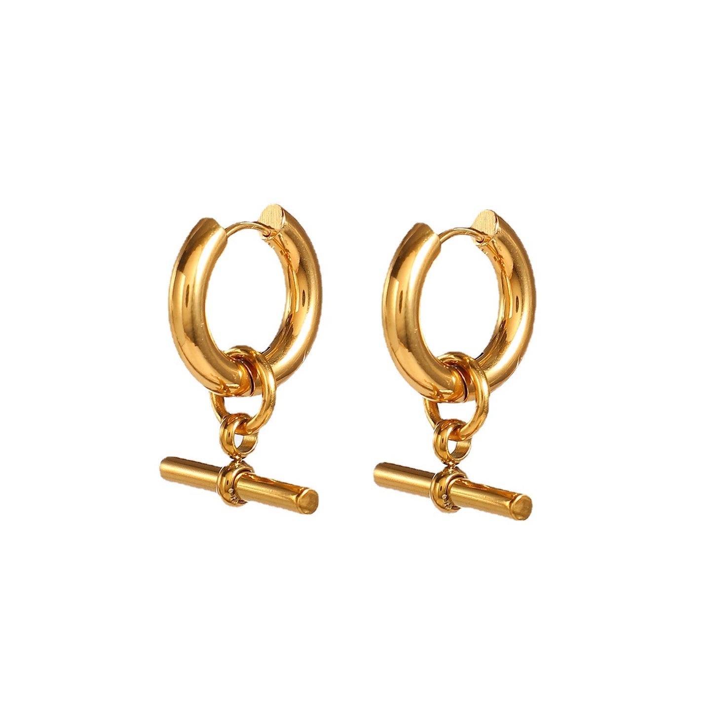 Pendientes de aro con colgante de círculo geométrico minimalista para mujer en acero de titanio con chapado en oro