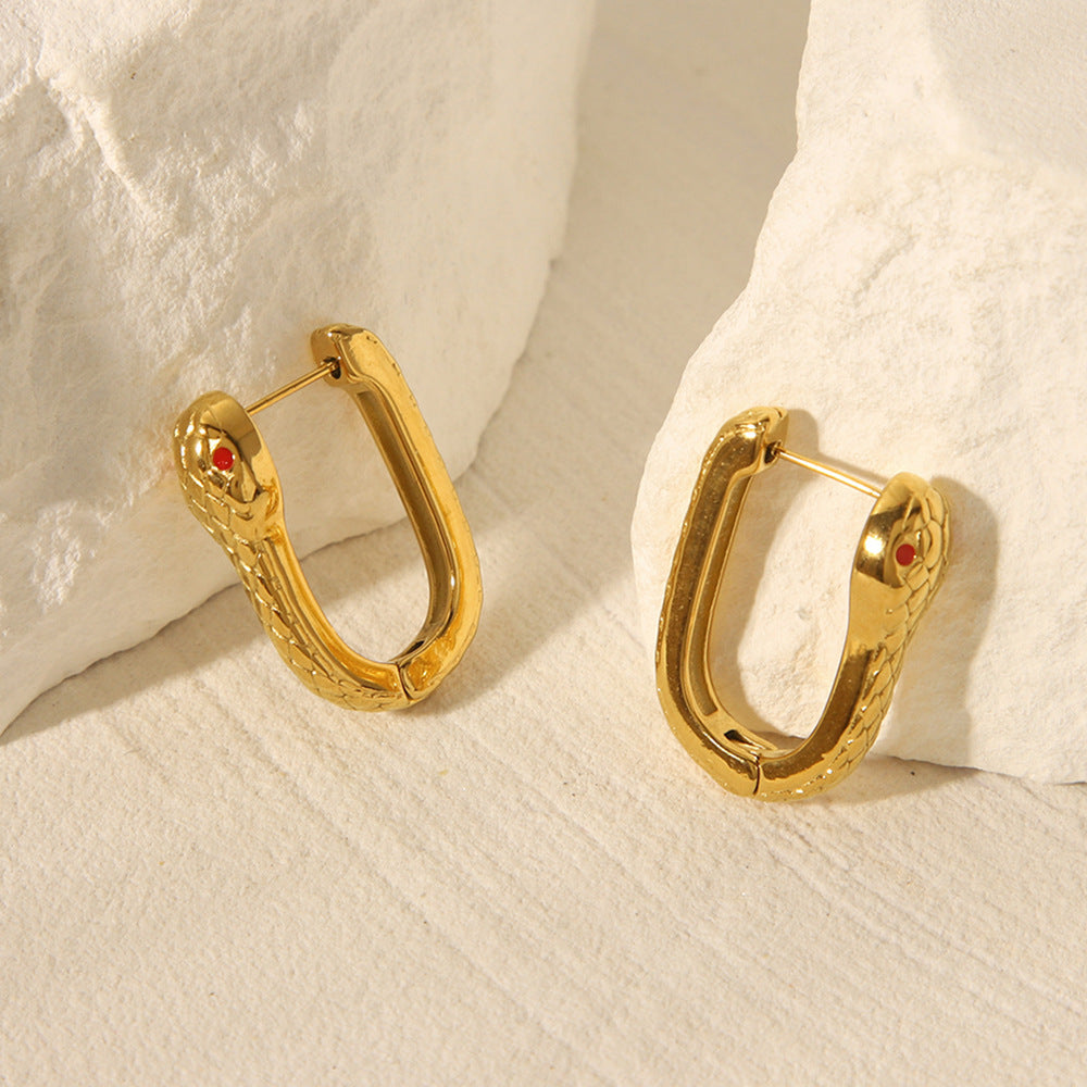 Orecchini minimalisti a forma di serpente geometrico in acciaio inossidabile placcati oro 18 carati da donna
