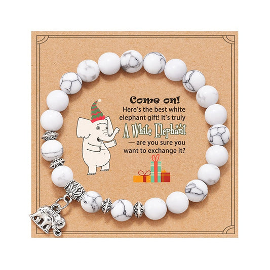 Minimalist Natural White Turquoise Elephant Pendant Beaded Bracelet for Women