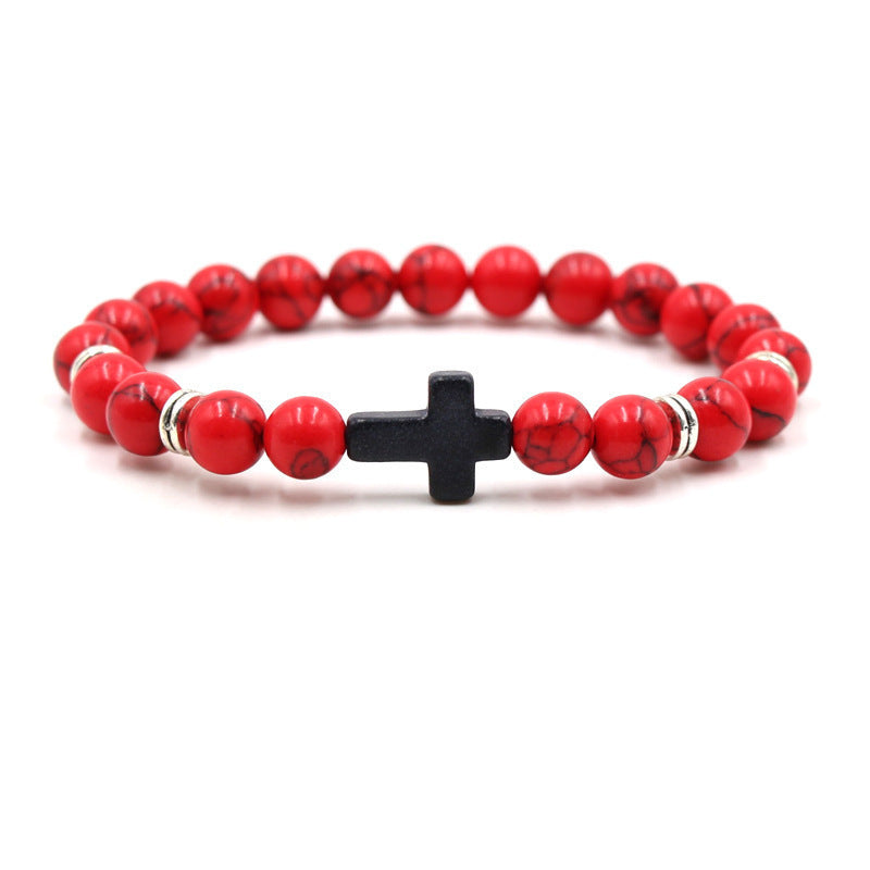 Natural Stone Cross Stretch Bracelet Unisex