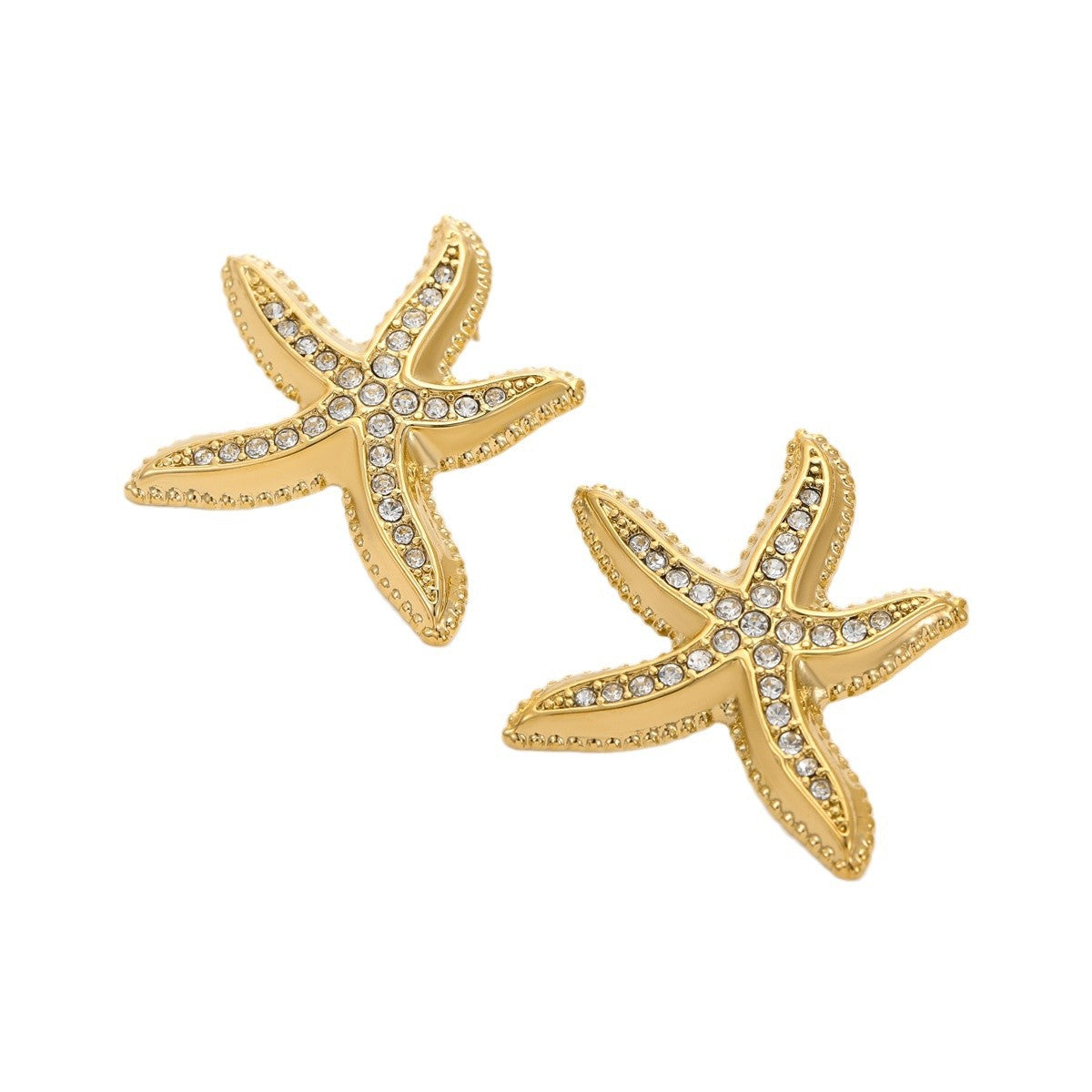 Orecchini a forma di Stella Marina alla Moda in Acciaio Inossidabile con Zirconia Micro-Incastonata, Finitura Placcata Oro 18K, Ipoallergenici e Inossidabili per Donna