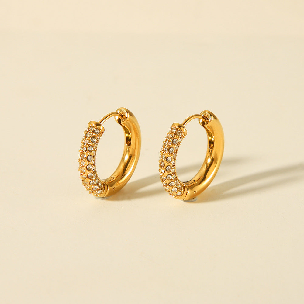 Pendientes de aro de acero inoxidable geométricos minimalistas con incrustaciones de diamantes de imitación para mujer