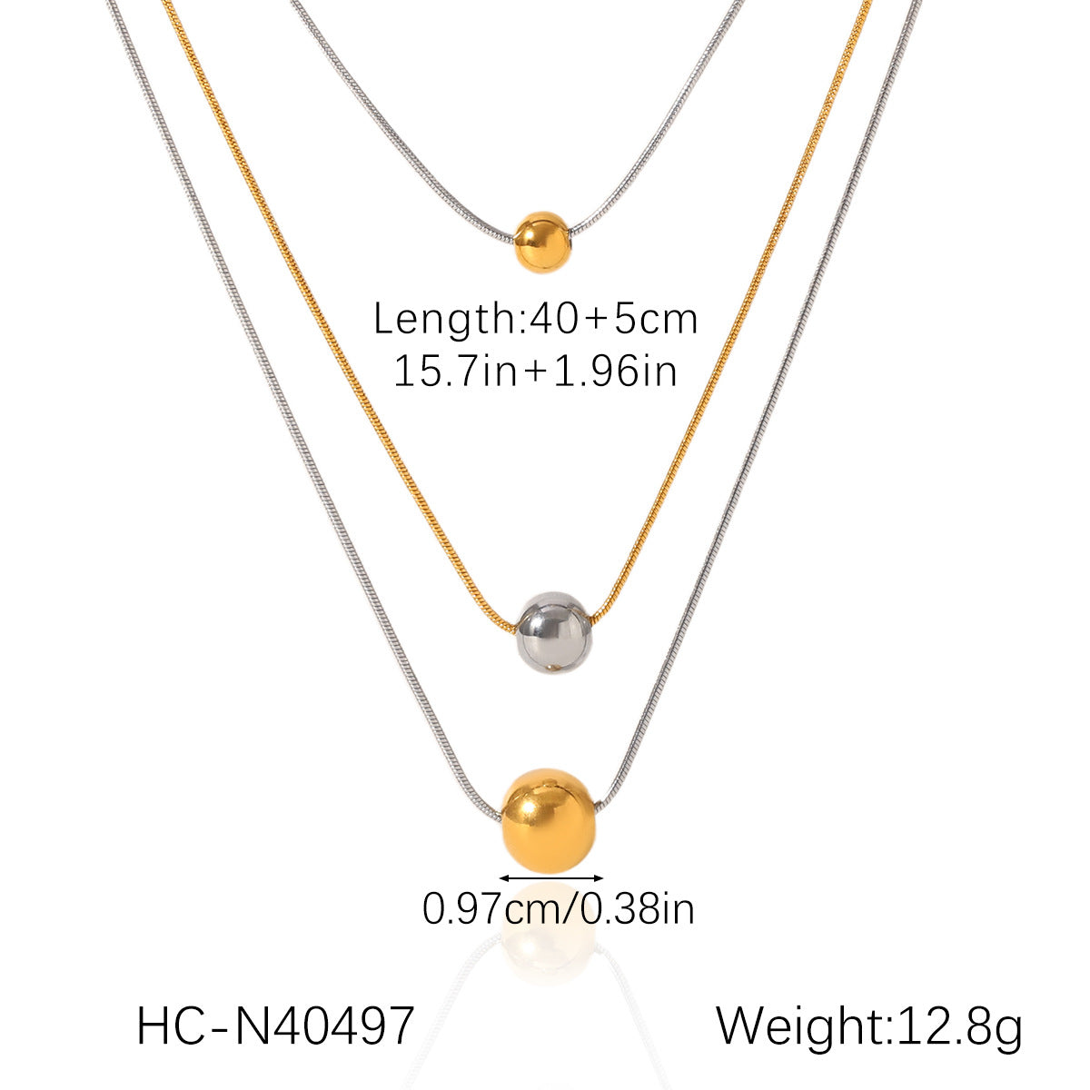 Minimalist Geometric Round Bead Pendant Necklace for Women in Stainless Steel with Titanium Steel Charm and Gold Plated Snake Chain