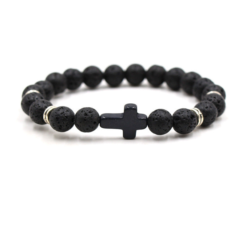 Natural Stone Cross Stretch Bracelet Unisex