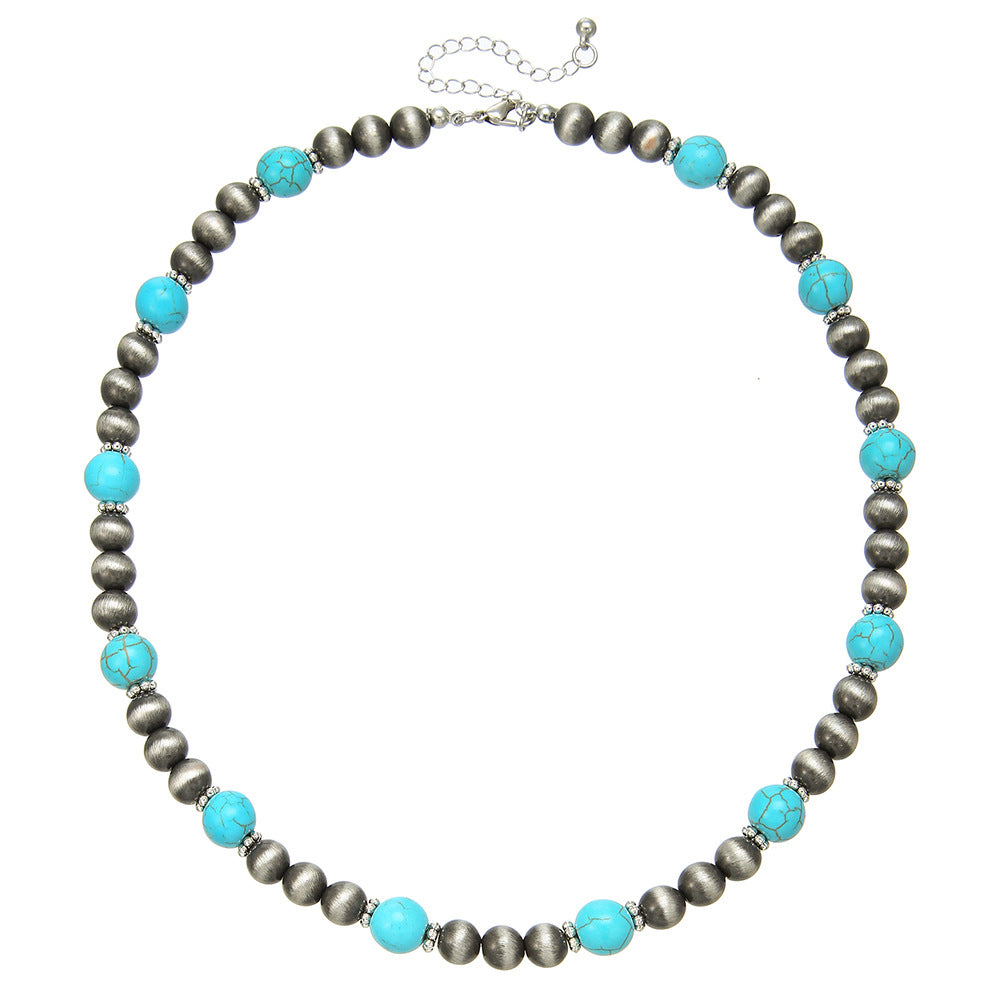 Bohemian Ethnic Geometric Butterfly Teardrop Heart Round Alloy Necklace with Turquoise and Pearl Inlay