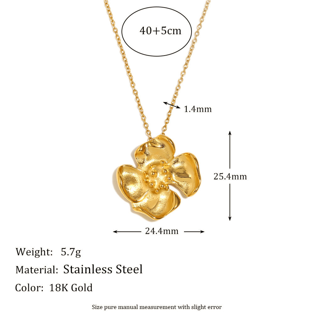 Vintage Floral Pendant Necklace for Women with Geometric Shape, 316L Stainless Steel Base and 18K Gold Plating