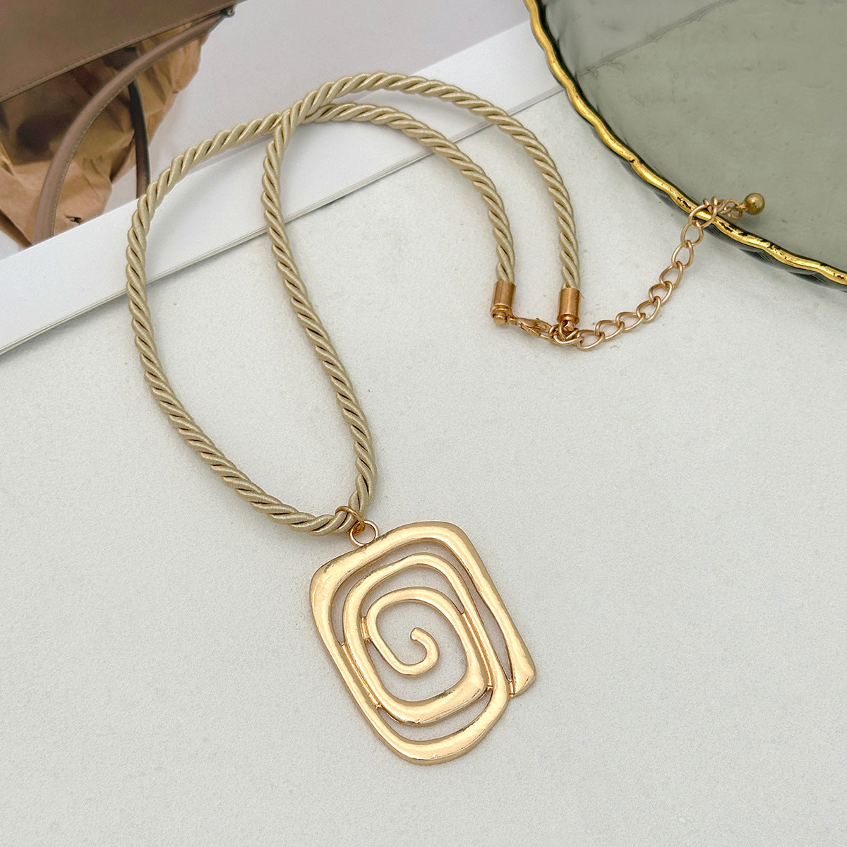 Minimalist Geometric Round Alloy Plated Bracelet with Spiral Pendant for Women